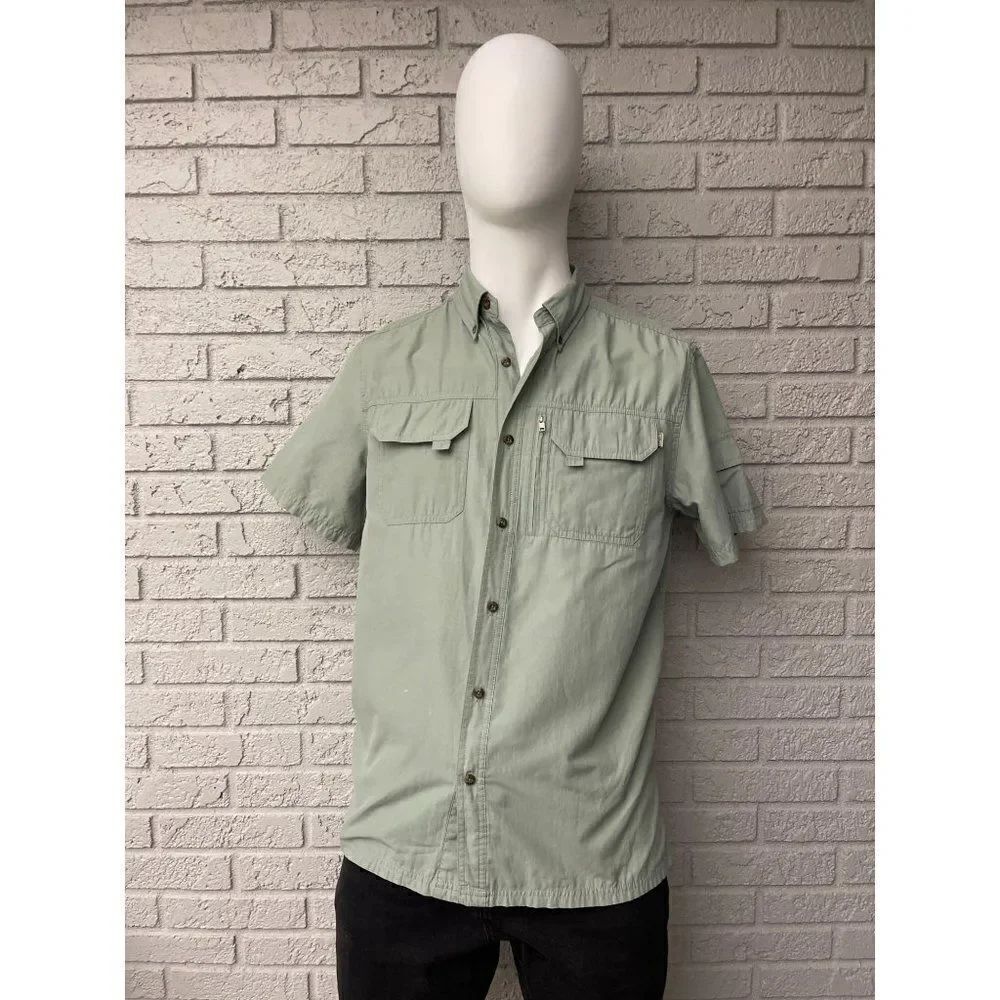 Fields & Steam Green Short Sleeve Button Down Shirt Size M
